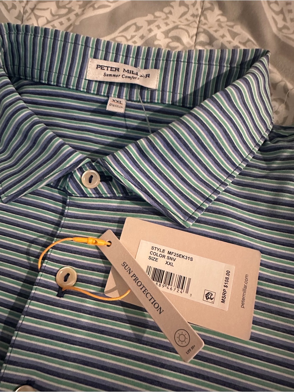 Peter Millar Striped Polo in Blue and Green